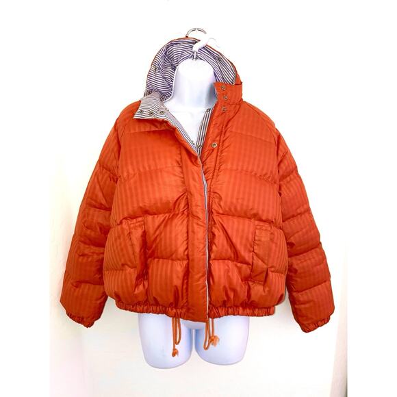 Womens Blanc Basque Orange Puffer Jacket Coat Herringbone Swordfish - Picture 1 of 14